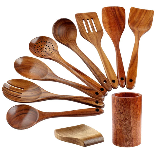 9-teiliges Teak-Holz Küchenutensilien-Set